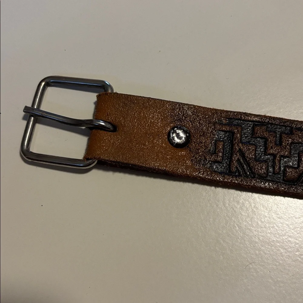Vintage Brown Leather Belt with Mexico Print Design 30”